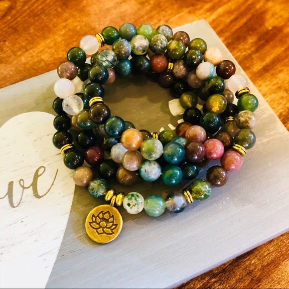 🎉HP🎉🦋INDIAN AGATE STONE MALA NECKLACE/BRACELET - Picture 2 of 8